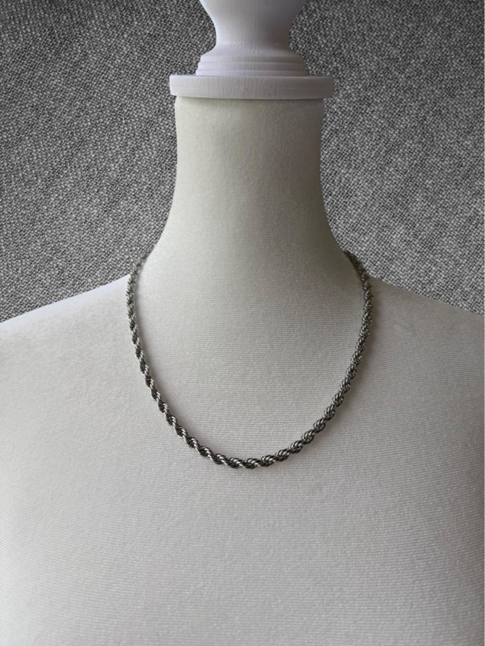 Stainless Steel Silver Twisted Rope Chain Necklace - Unisex - Picture 4 of 8